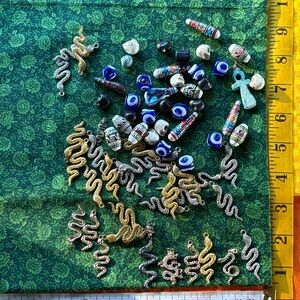 Egyptian craft bundle vintage beads evil eye snake charms clay ankh pottery lot